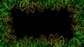 Elliptic glow green yellow and red top leaves border and lot moving on black screen