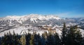 ELLMAU, TIROL/AUSTRIA, December 30th 2019 - panorama landscape top station of the Hartkaiserbahn cable railway with view to Wilder