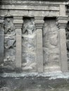 Ellora Cave 16 Basalt Wall Panel with Standing Carved Figures Royalty Free Stock Photo