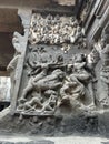 Ellora Cave 16 Basalt Wall Panel with Standing Carved Figures Royalty Free Stock Photo
