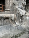 Ellora Cave 16 Basalt Wall Panel with Standing Carved Figures Royalty Free Stock Photo
