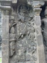Ellora Cave 16 Basalt Wall Panel with Standing Carved Figures Royalty Free Stock Photo
