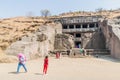 ELLORA, INDIA - FEBRUARY 7, 2017: Carved cave in Ellora, Maharasthra state, Ind