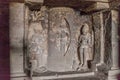 ELLORA, INDIA - FEBRUARY 7, 2017: Carvings at Das Avatara (Ten Incarnations of Vishnu) Cave in Ellora, Maharasthra state, Ind