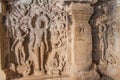 ELLORA, INDIA - FEBRUARY 7, 2017: Carvings in a Jain temple in Ellora, Maharasthra state, Ind