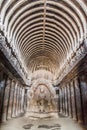 ELLORA, INDIA - FEBRUARY 7, 2017: Cave 10, chitaya (prayed hall) in Ellora, Maharasthra state, Ind