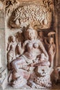 ELLORA, INDIA - FEBRUARY 7, 2017: Sculpture in Indra Sabha Jain cave in Ellora, Maharasthra state, Ind