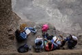 Ellora, Maharashtra, INDIA - JANUARY 15, 2018: A group of students of the art faculty in the plein air in the Kailash Temple