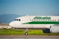 Elmas - Cagliari May11, 2015, Alitalia Airbus A320-216 taxing to the runway Royalty Free Stock Photo