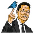 Elon Musk Twitter Bird Icon Business Deal Vector Cartoon Caricature Portrait Illustration Royalty Free Stock Photo