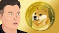 Elon Musk and Dogecoin DOGE cryptocurrency, shiba inu dog face on coin, digital currency symbol, vector illustration Royalty Free Stock Photo