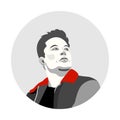 Elon Musk famous founder, CEO entrepreneur, engineer, Lead Designer. Vector minimalist portrait. Founder of Tesla Motors