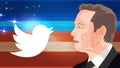 Elon Musk\'s portrait and Twitter logo. Elon Musk plans to buy Twitter Royalty Free Stock Photo