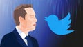 Elon Musk\'s portrait and Twitter logo. Elon Musk plans to buy Twitter Royalty Free Stock Photo