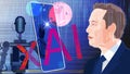 Elon Musk portrait, robot and xAI inscription. .Elon Musk founded xAI