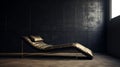 Elongated Gold Lounge Chair In Black Room - 3d Render Inspired By Rick Owens Royalty Free Stock Photo