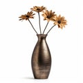 Elongated Metal Vase With Three Flowers Dark Bronze And Black
