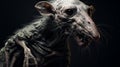Elongated Rat Human Hybrid Statue With Intense Close-ups