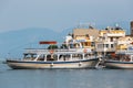 Ships and fishing boats in the harobor of Elounda. Royalty Free Stock Photo