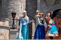 Elsa, Anna and Minnie on Mickey`s Royal Friendship Faire on Cinderella Castle in Magic Kingdom at Walt Disney World Resort 1