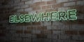 ELSEWHERE - Glowing Neon Sign on stonework wall - 3D rendered royalty free stock illustration