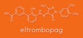 Eltrombopag thrombocytopenia low blood platelet count drug molecule. Skeletal formula.