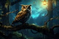 Elusive Owl forest bird night. Generate Ai