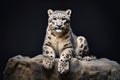 Elusive Snow leopard sitting. Generate Ai