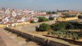 ELVAS, PORTUGAL: View of the Old Town from the city walls with Forte de Santa Luzia in the background Royalty Free Stock Photo