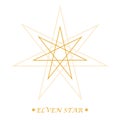 Elven star, symbol magician star. Protective amulet. Pagan vector in gold color on white background. Line art. Esoteric