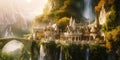 Elven town of Rivendell in Middle-Earth, Lord of the Rings Royalty Free Stock Photo