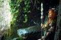 Elven warrior woman in the deep forest Royalty Free Stock Photo