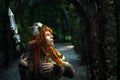 Elven warrior woman in the deep forest Royalty Free Stock Photo