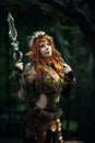 Elven warrior woman in the deep forest Royalty Free Stock Photo