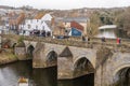 Elvet Bridge, a mediaeval arched bridge over the River Wear in the city of Durham, UK