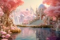 Elvish ambient world in light colors with castle