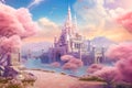 Elvish ambient world in light pink colors with castle