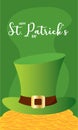 Elvish traditional hat on golden coins Saint patrick day poster Vector