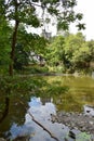 Roes, Germany - 08 16 2022: Elz lake with Burg Pyrmont and its reflection