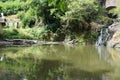 Roes, Germany - 08 16 2022: Elz lake with part of the waterfall