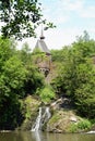 Elzbach stream with waterfall on old mill Royalty Free Stock Photo