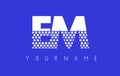 EM E M Dotted Letter Logo Design with Blue Background.