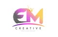 EM E M Letter Logo Design with Magenta Dots and Swoosh