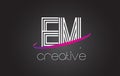 EM E M Letter Logo with Lines Design And Purple Swoosh.