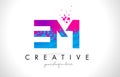 EM E M Letter Logo with Shattered Broken Blue Pink Texture Design Vector.