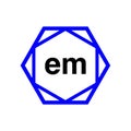 EM hexagon typography monogram. EM lettering icon