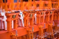 Ema prayer tables with unique Torii gates boards at Fushimi Inari Royalty Free Stock Photo