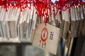 Ema (wooden plaques) in the Shinto shrine in Ueno Park (Uenokoen) in Tokyo, Japan