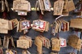 Ema wooden tablets with wishes in Gotokuji Temple Tokyo, Japan