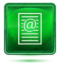 Email address page icon neon light green square button Royalty Free Stock Photo